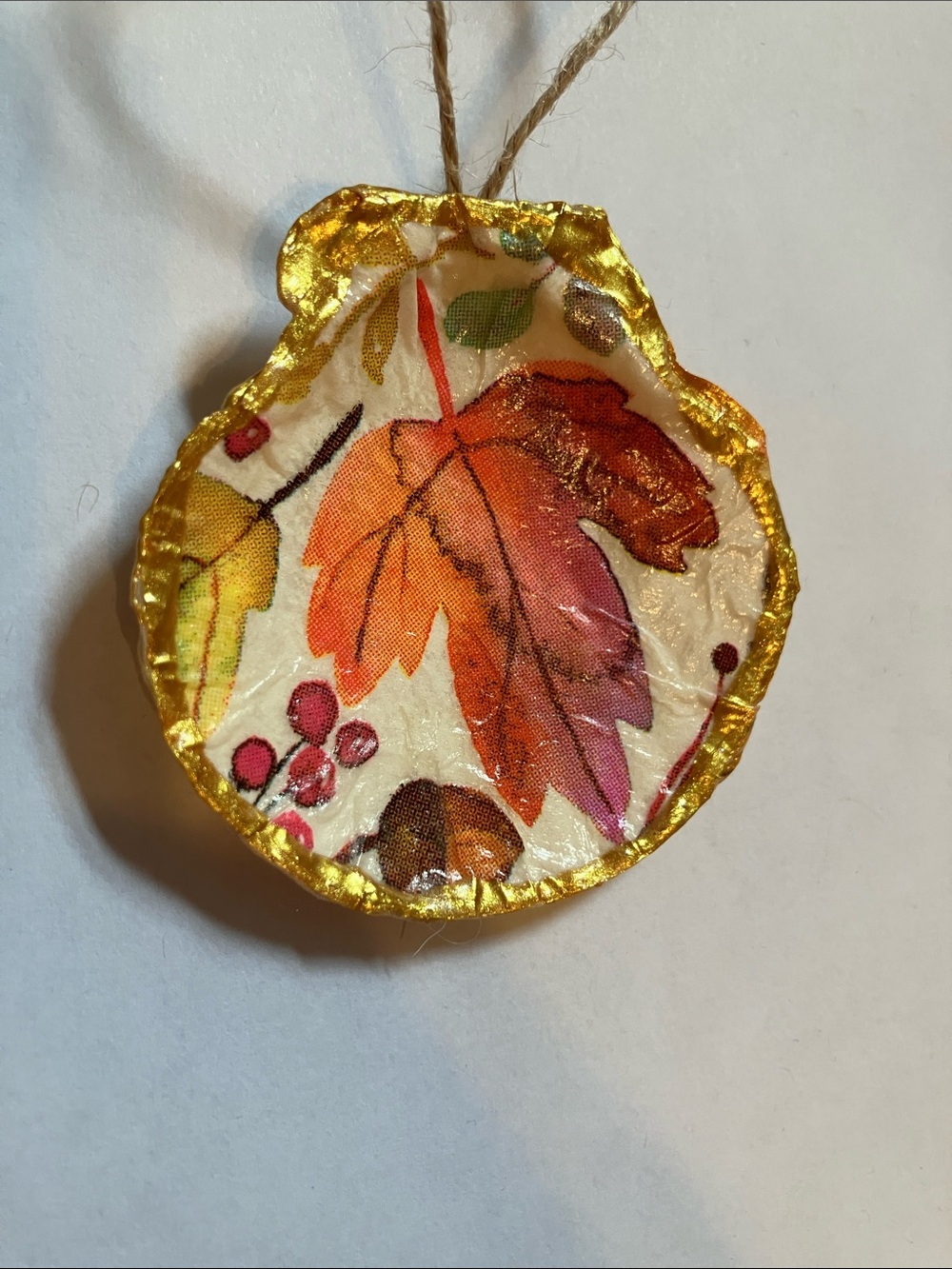 Leaf Handcrafted Seashell Ornament Decoupage 3 inch